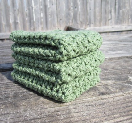 Green Cotton Wash Cloth Set, Dish Cloth Set, Housewares