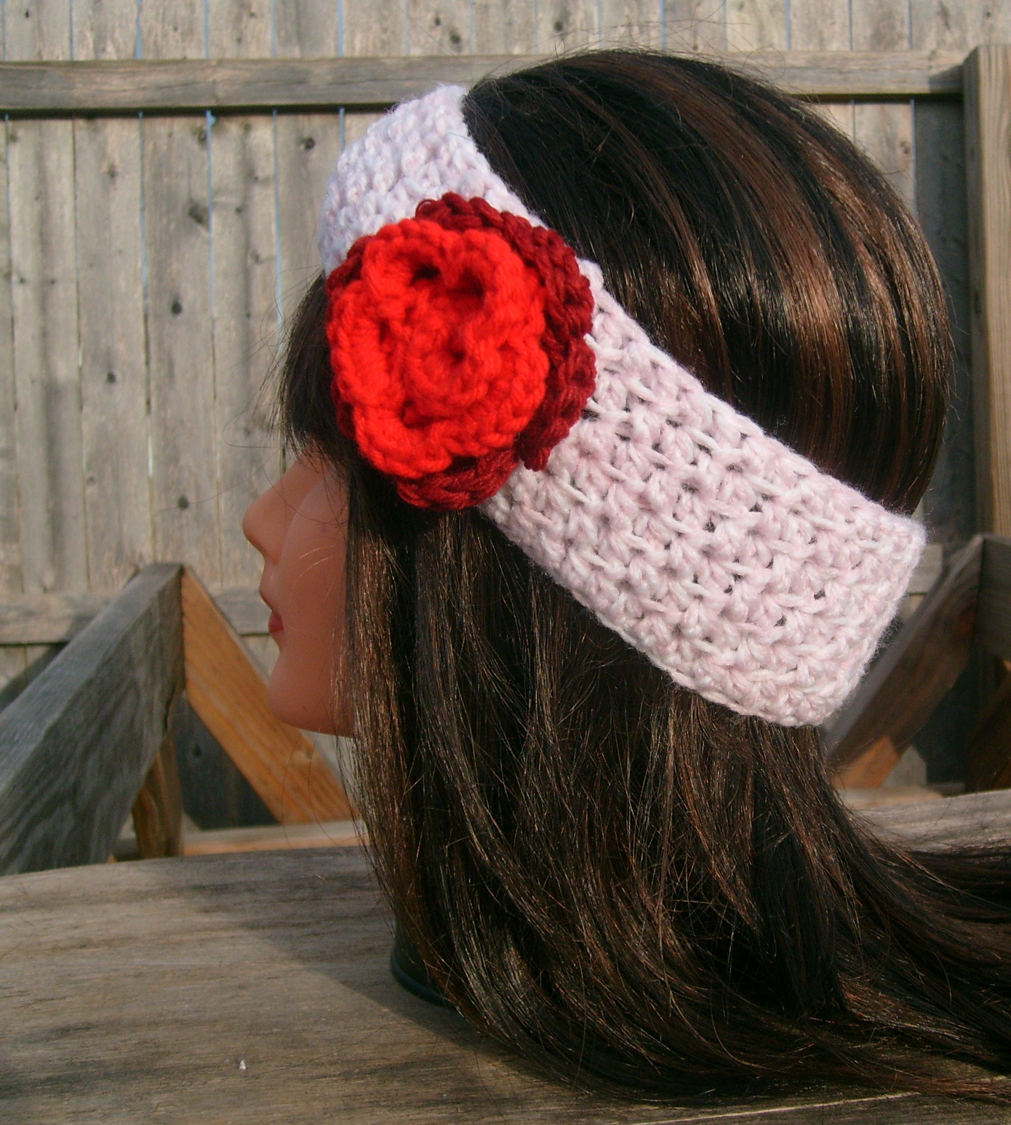 Crochet Headband, Pink, Flower, Hippie, Hair Band on Luulla